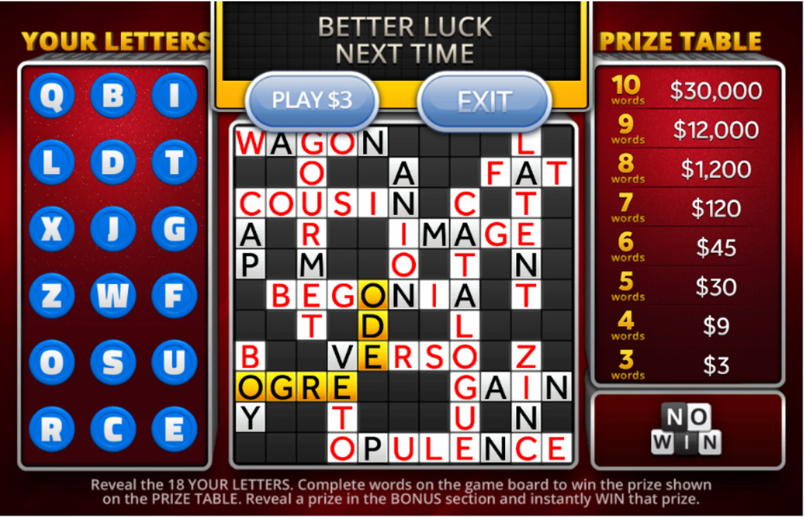 Crossword Deluxe Online Gambling Game Atlantic Canada ALC